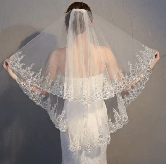 Floral Lace Trim Bridal Veil - Mura Boutique