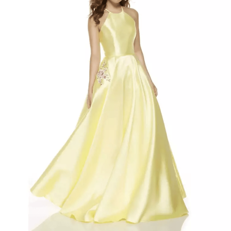 Halter Satin Side Pocket Evening Gown - Mura Boutique