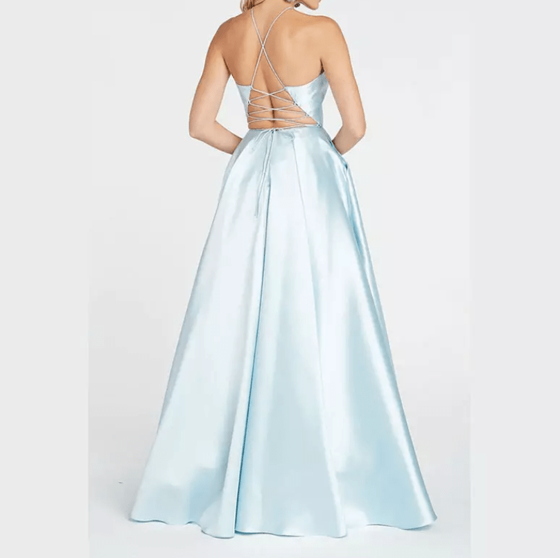 Halter Satin Side Pocket Evening Gown - Mura Boutique