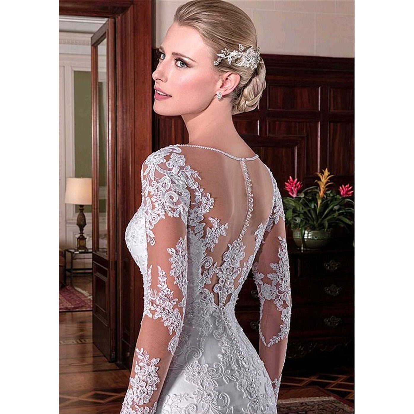 Jewel Neckline Mermaid Wedding Dress - Mura Boutique