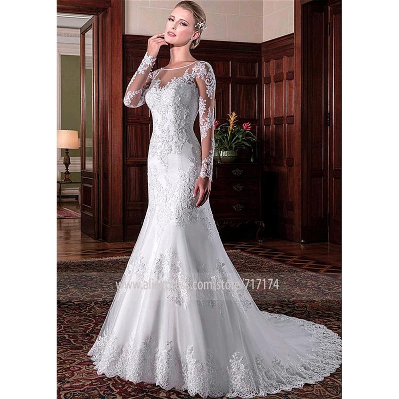 Jewel Neckline Mermaid Wedding Dress - Mura Boutique