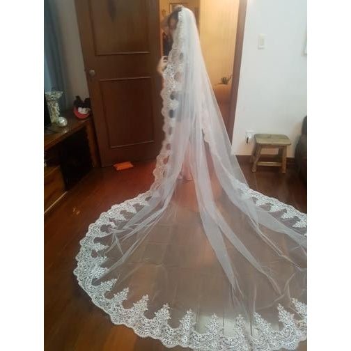 Lace Cathedral Wedding Veil with Comb - Mura Boutique