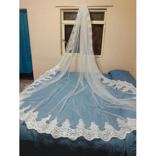 Lace Cathedral Wedding Veil with Comb - Mura Boutique