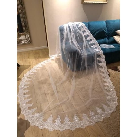 Lace Cathedral Wedding Veil with Comb - Mura Boutique