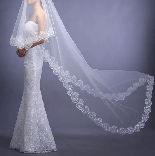 Lace Trim Bridal Veil - Mura Boutique