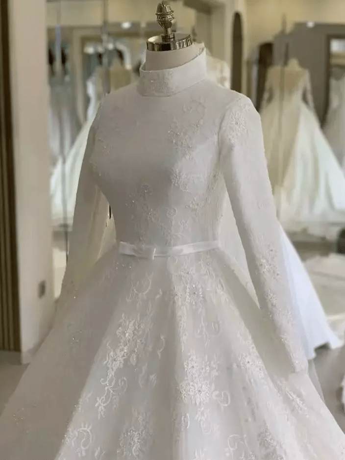 Long Sleeve Lace Ball Wedding Dress - Mura Boutique