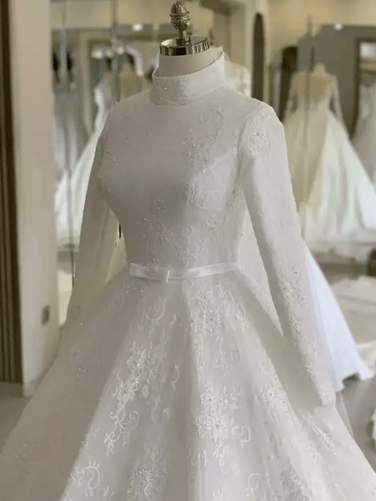Long Sleeve Lace Ball Wedding Dress - Mura Boutique