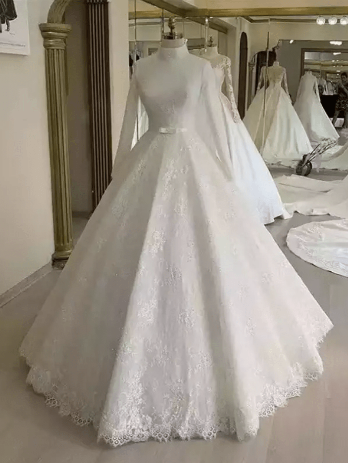 Long Sleeve Lace Ball Wedding Dress - Mura Boutique