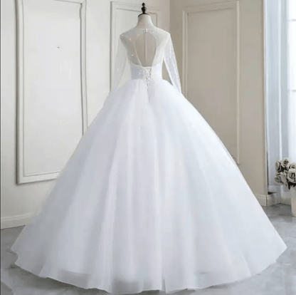 Long Sleeve Sheer Sweetheart Cathedral Train Wedding Dress - Mura Boutique