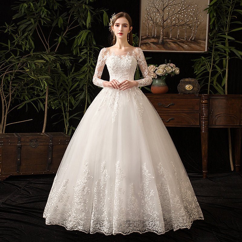 New Romantic Sweet Elegant Luxury Long Lace Princess Wedding Dress - Mura Boutique