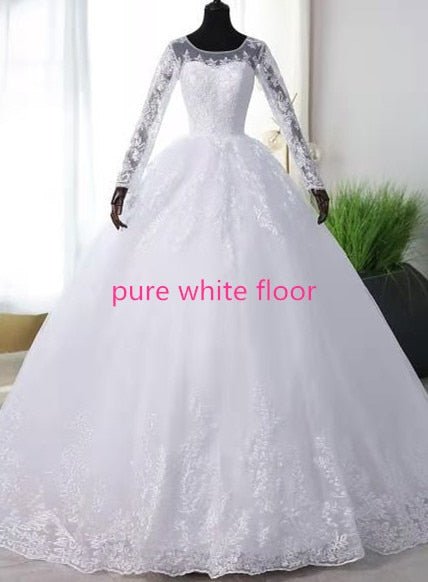 New Romantic Sweet Elegant Luxury Long Lace Princess Wedding Dress - Mura Boutique
