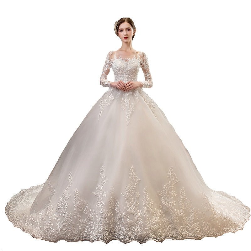 New Romantic Sweet Elegant Luxury Long Lace Princess Wedding Dress - Mura Boutique