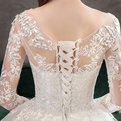 New Romantic Sweet Elegant Luxury Long Lace Princess Wedding Dress - Mura Boutique