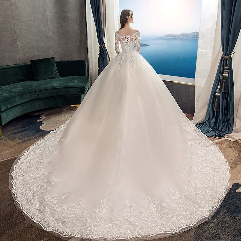 New Romantic Sweet Elegant Luxury Long Lace Princess Wedding Dress - Mura Boutique