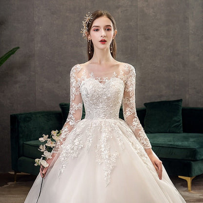 New Romantic Sweet Elegant Luxury Long Lace Princess Wedding Dress - Mura Boutique