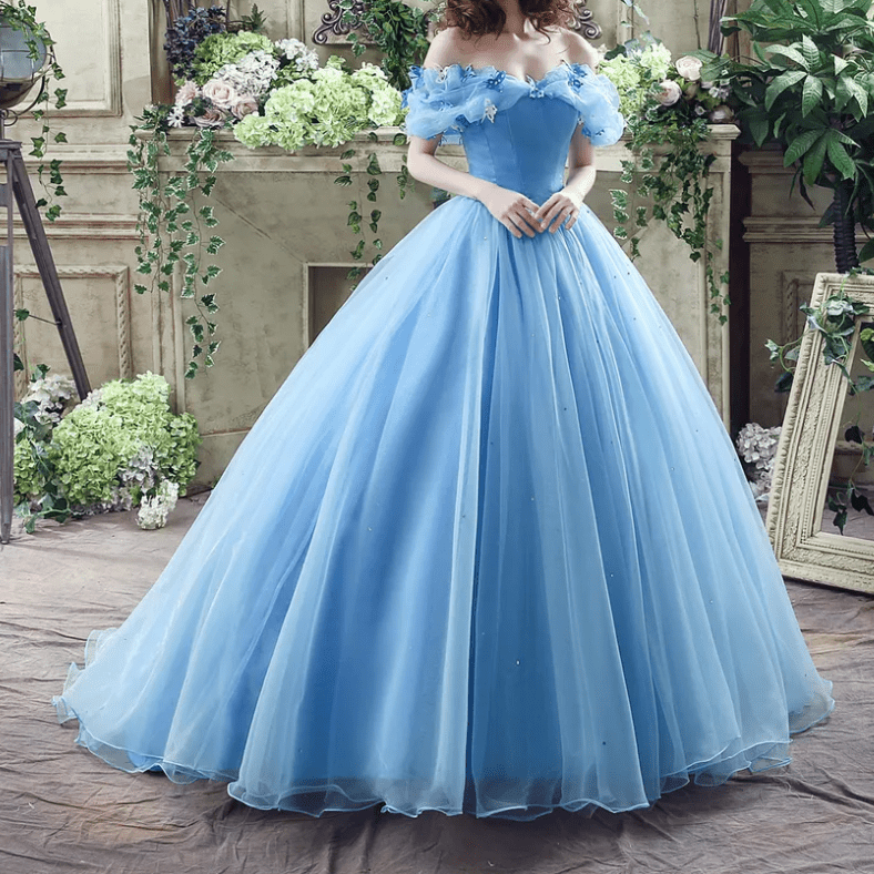 Off Shoulder Butterfly Detail Tulle Ball Evening Gown - Mura Boutique