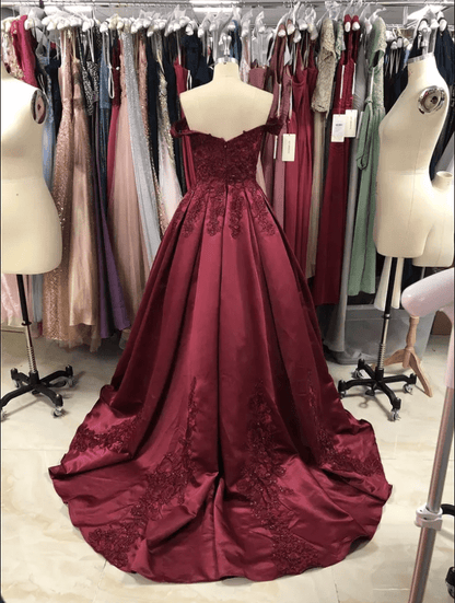 Off Shoulder Floral Embroidery Beaded Ball Evening Gown - Mura Boutique