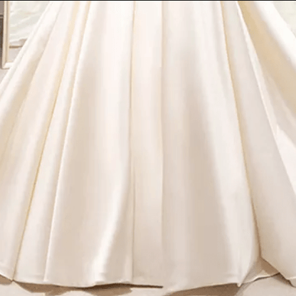 Off Shoulder Flower Detail Satin Ball Wedding Dress - Mura Boutique