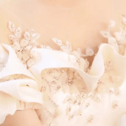 Off Shoulder Flower Detail Satin Ball Wedding Dress - Mura Boutique