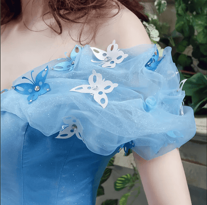 Off Shoulder Mesh Butterfly Organza Ball Evening Gown - Mura Boutique