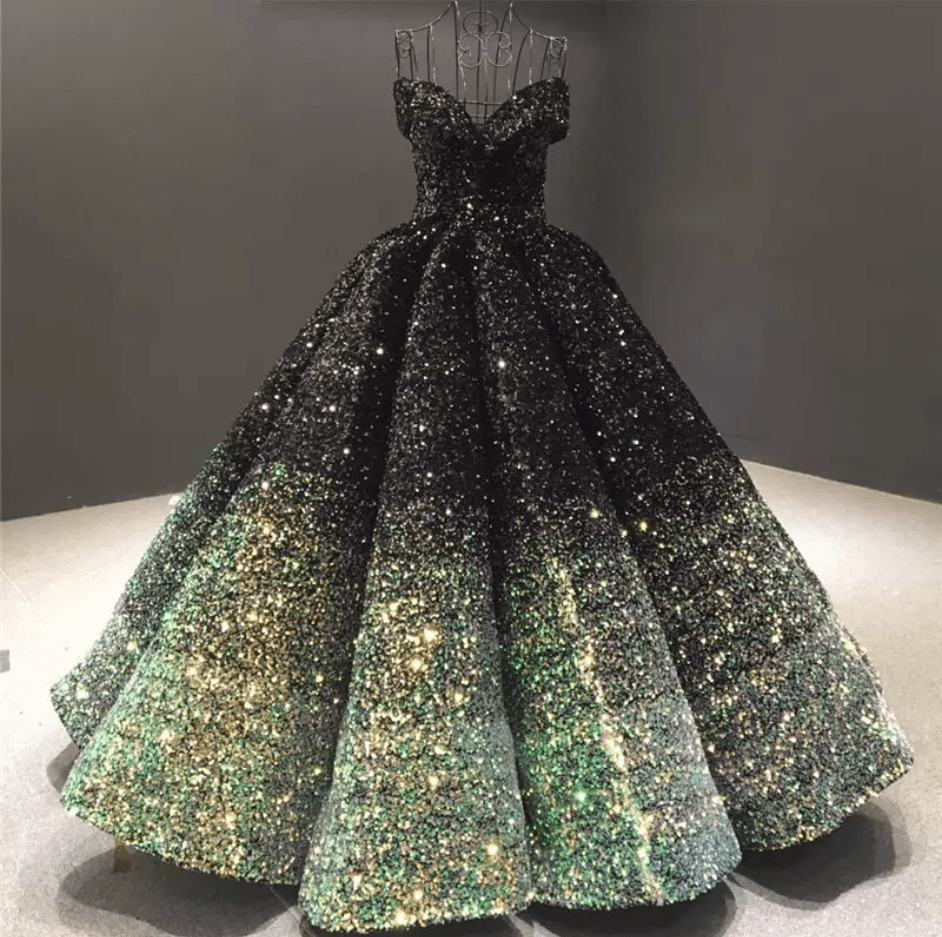 Off Shoulder Sequin Ball Evening Gown - Mura Boutique