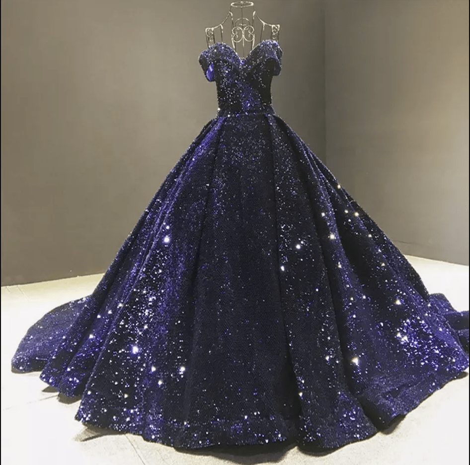 Off Shoulder Sequin Beaded Ball Evening Gown - Mura Boutique