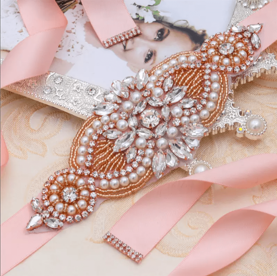 Pearl Crystal Bridal Jewelry Rhinestones Applique Bridal Belt - Mura Boutique