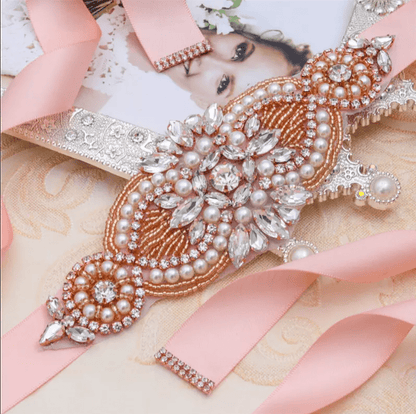 Pearl Crystal Bridal Jewelry Rhinestones Applique Bridal Belt - Mura Boutique
