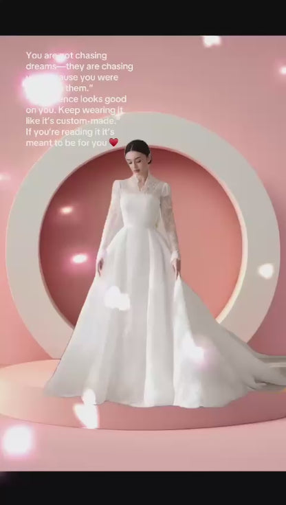 Elegant high neck muslim bridal gown