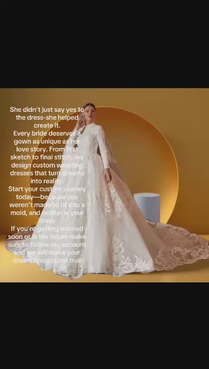 Elegant high neck muslim bridal gown