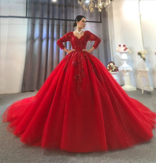 Red ball gown bridal dress - Mura Boutique