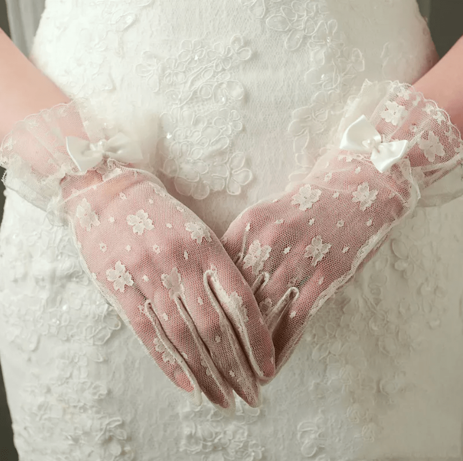 Ribbon Detail Wrist Length Wedding Gloves - Mura Boutique