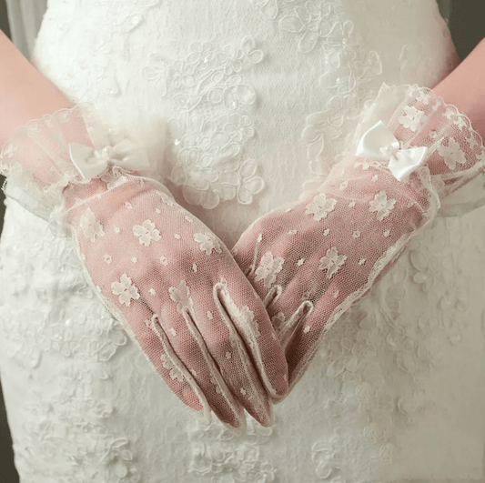 Ribbon Detail Wrist Length Wedding Gloves - Mura Boutique