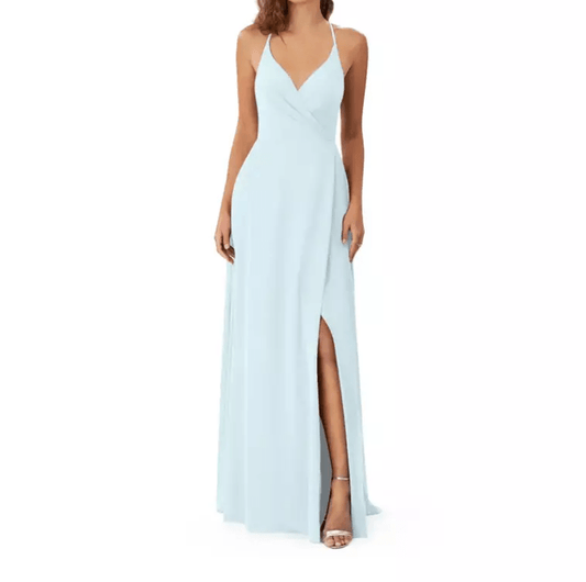 Spaghetti Strap Simple Half Slit Evening Gown - Mura Boutique