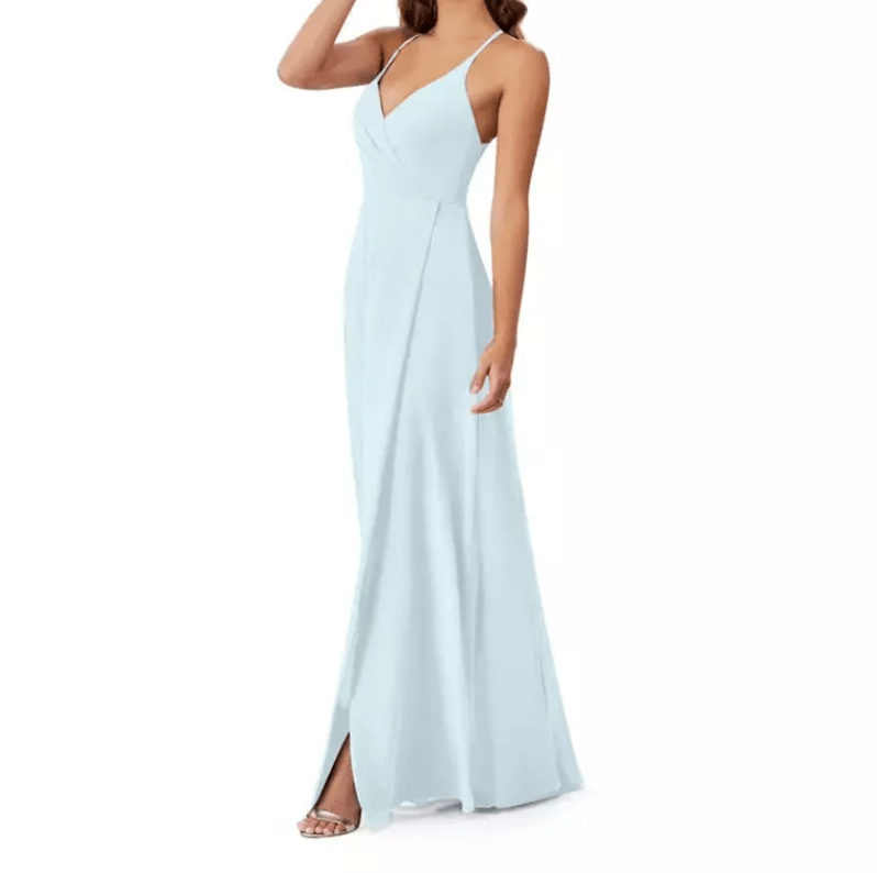 Spaghetti Strap Simple Half Slit Evening Gown - Mura Boutique