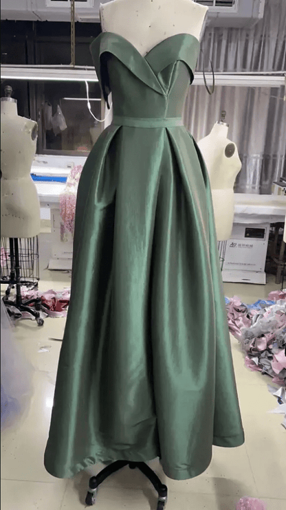 Sweetheart A Line Pleated Taffeta Evening Gown - Mura Boutique