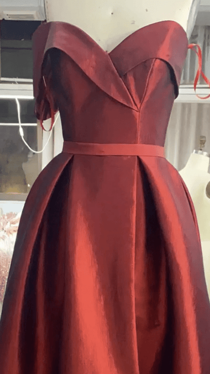 Sweetheart A Line Pleated Taffeta Evening Gown - Mura Boutique