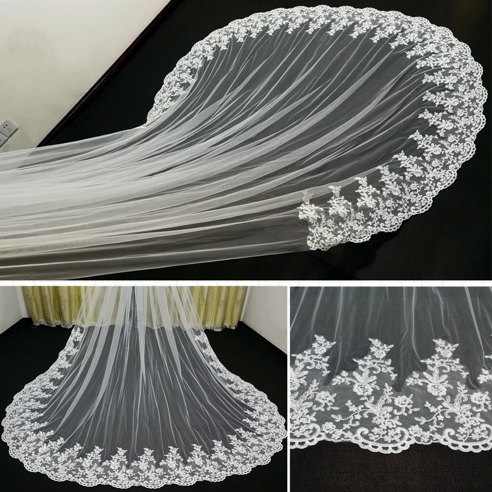 Tulle Applique Cathedral Wedding Bride Veil - Mura Boutique