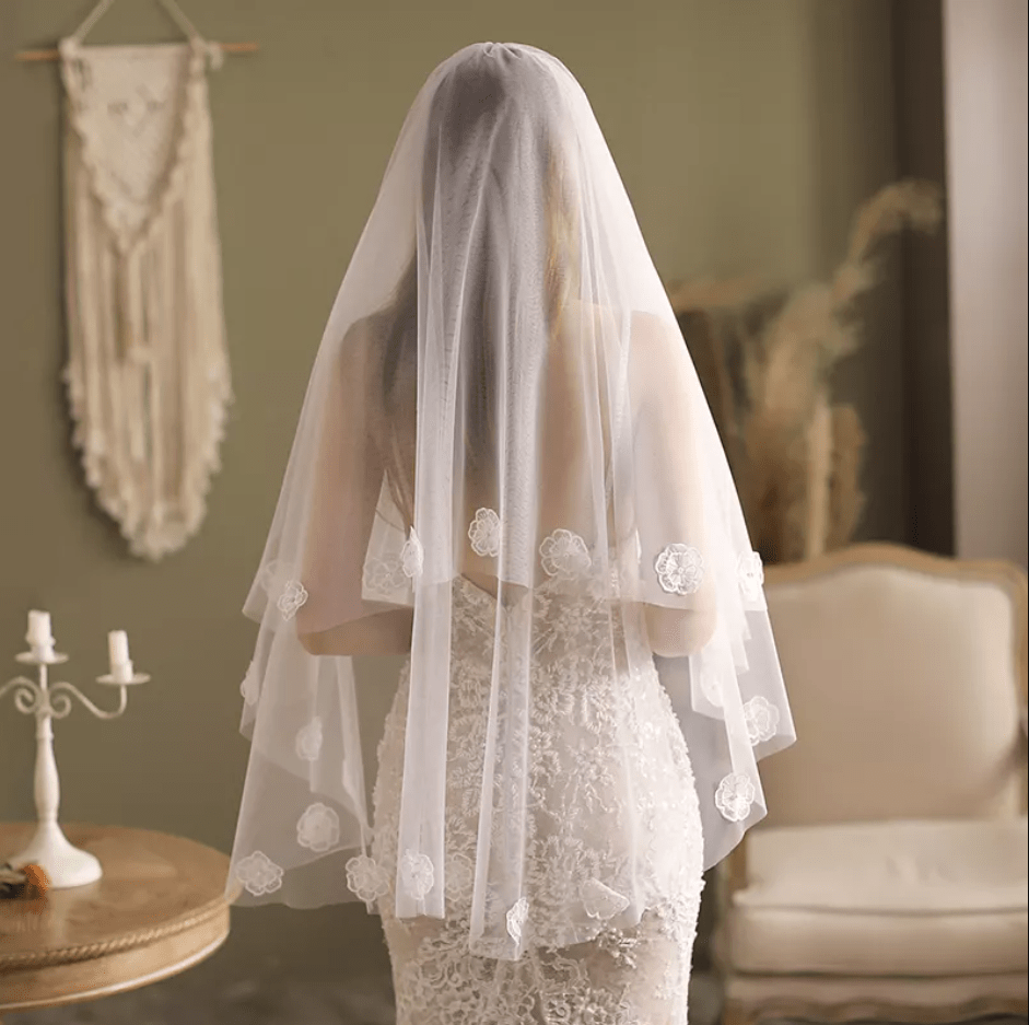 Two - Layer Floral Appliques Bridal Veil - Mura Boutique